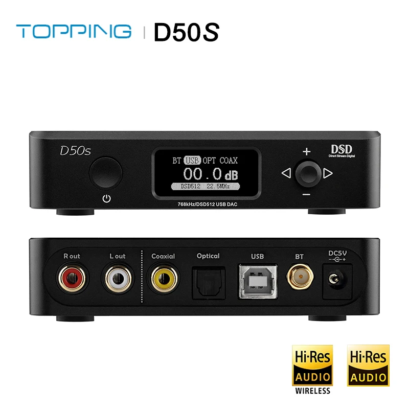 USB ЦАП TOPPING D50S два канала ES9038Q2M Bluetooth 5 0 Hi Fi настольный декодер res PCM 32 бит/768k DSD512