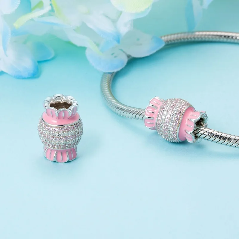 Strollgirl Серебро 925 пробы розовый сладкий карамельный Шарм Красочный CZ шарик Подходит для Pandora браслет DIY Мода девушка ювелирные изделия