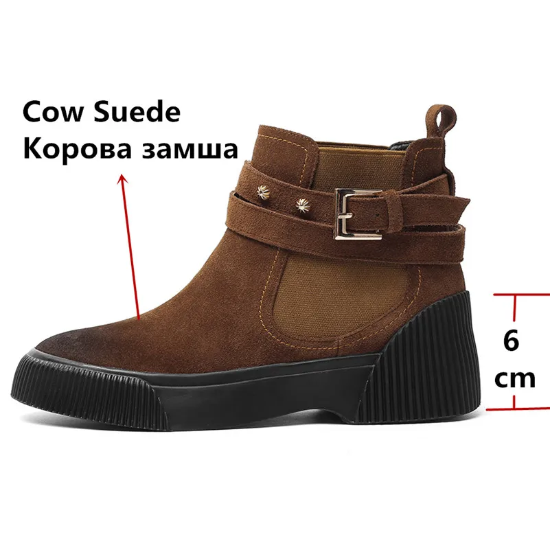 FEDONAS/Винтажные женские полусапожки из коровьей замши; коллекция года; зимние теплые женские ботильоны; офисная обувь; женские ковбойские ботинки с пряжкой и заклепками