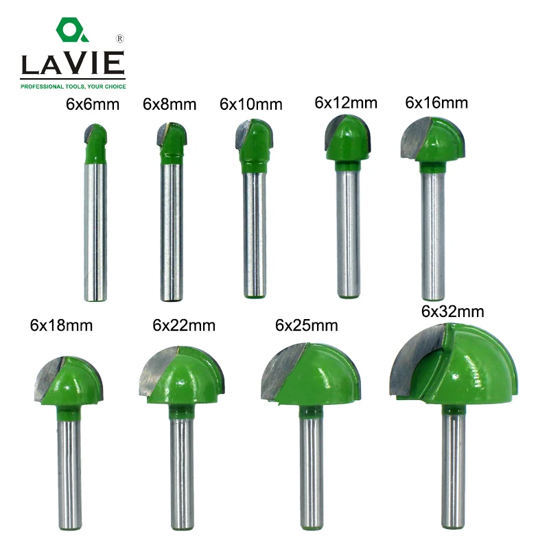 LA VIE 1pc 6mm Shank Ball Nose End Mill Round Nose Cove CNC Milling Bit Radius Core Box Solid Carbide Router Bit Tools MC06001