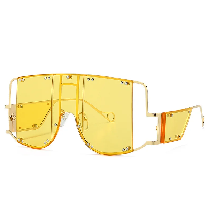 Модные квадратные солнцезащитные очки Рианны, женские зеркальные солнцезащитные очки больших размеров, мужские солнцезащитные очки, роскошные брендовые модные женские очки с металлическими заклепками S116 - Цвет линз: C6 Yellow