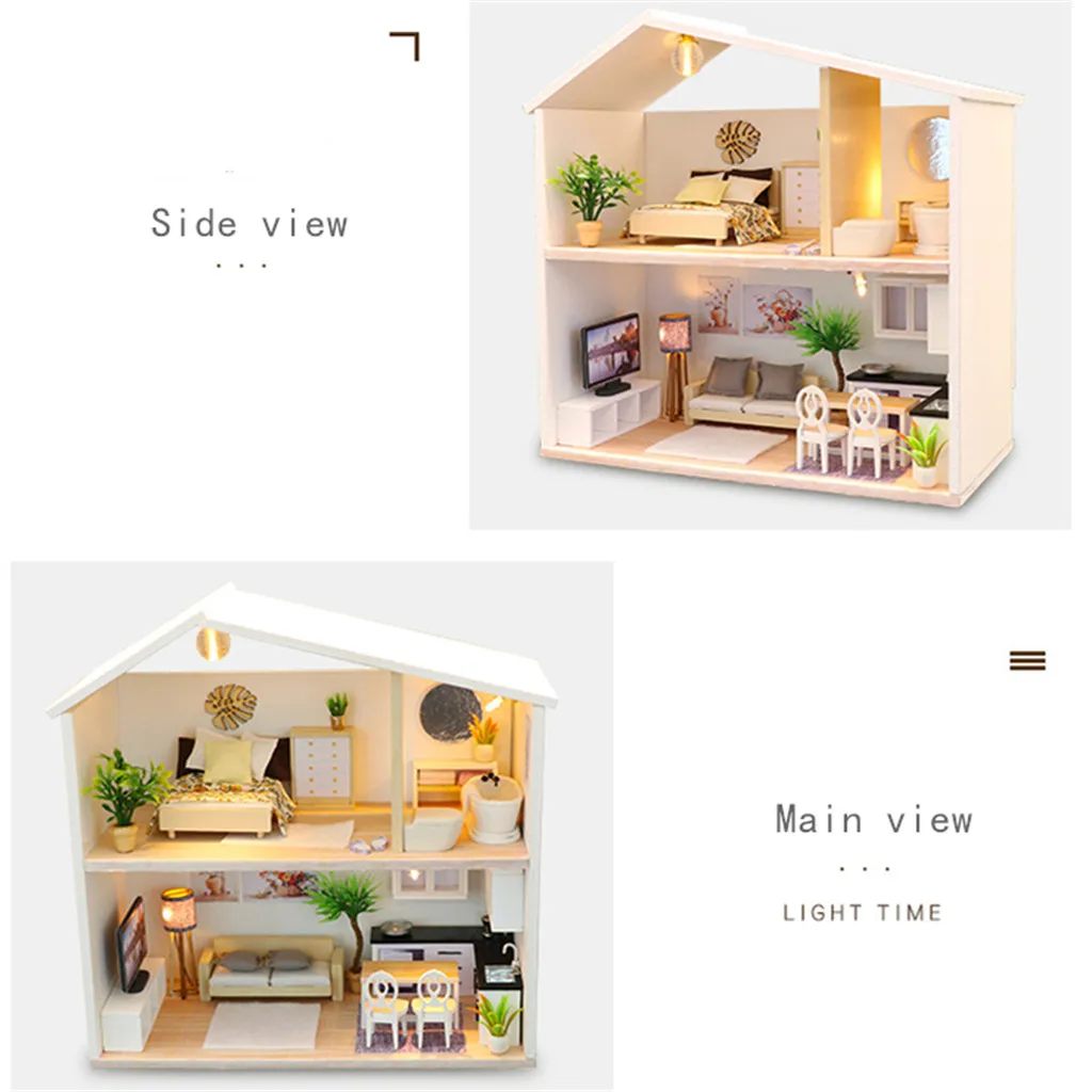 3D деревянные DIY Миниатюрный Кукольный домик свет время украшения творческие ремесла подарки мини Собранный дом деревянный подарок на день рождения игрушка