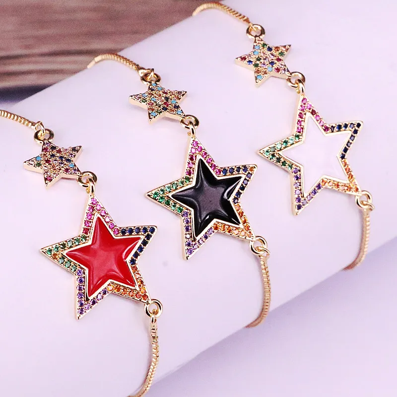 8 шт. очаровательные ювелирные изделия золотого цвета микро Pave CZ циркония эмаль Коннектор со звездой звено цепи девушка Женщины Мода браслет