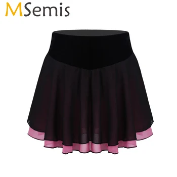 

Girls Soft Velvet Chiffon Splice Figure Ice Skating Skirt Kids Ballet Gymnastics Leotard Performance Dancewear Training Costume