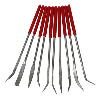 

Big deal 160 x 4mm Lapidary Bent Curved Diamond Needle Files Red Handle 10 Pcs