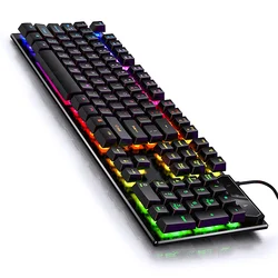 104 teclas de jogo de teclado mecânico led backlit usb teclado gamer embutido placa de aço teclados de fio ergonômico