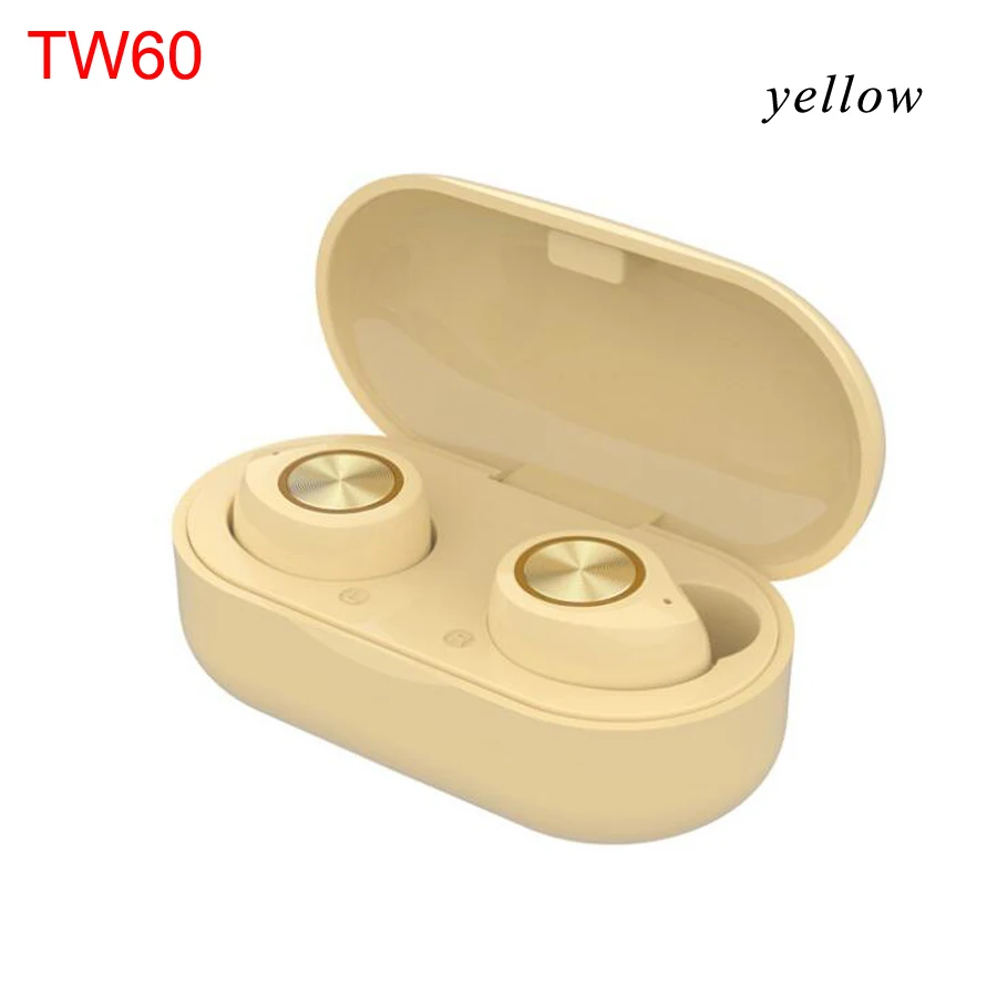 TW60 yellow Модный подарок Bluetooth наушники беспроводные наушники супер бас стерео гарнитура Handsfree Наушники с микрофоном зарядный чехол - Цвет: TW60 yellow