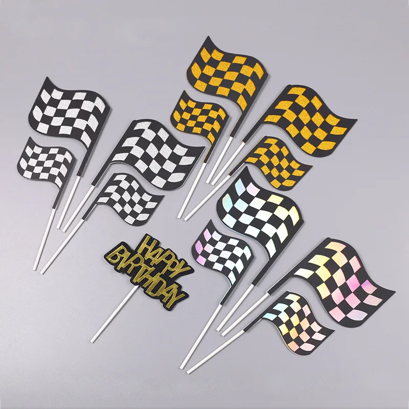 Drapeau De Voiture De Course Pour Decoration De Gateau 2 Pieces Joyeux Anniversaire Fete D Anniversaire Decoration De Gateau Dessert Aliexpress