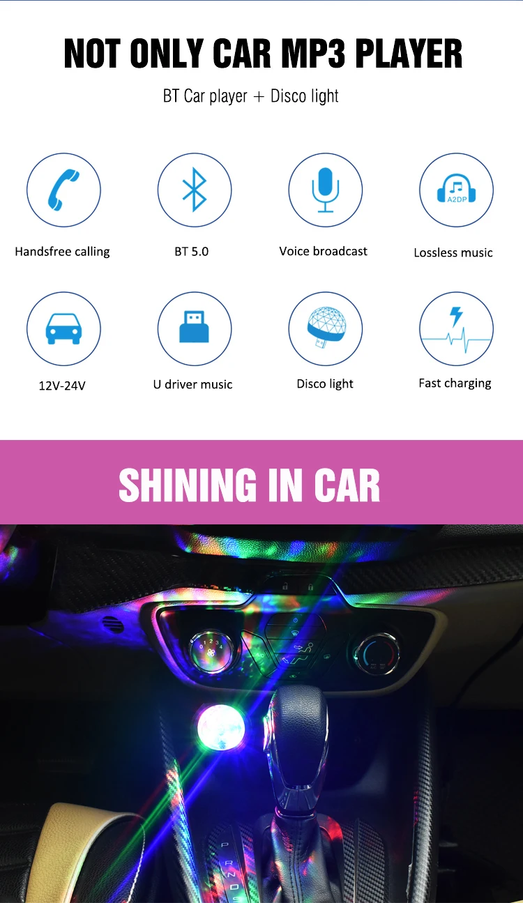 JINSERTA fm-передатчик модулятор Bluetooth 5,0 Handsfree автомобильный комплект аудио mp3-плеер с окружающим светильник двойное автомобильное usb-устройство для зарядки телефона