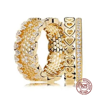 

2018 NEW 100% 925 Sterling Silver Ring Gold Love Modern Stacked Ring Wedding Ring For Fashion Women DIY Gift Jewelry