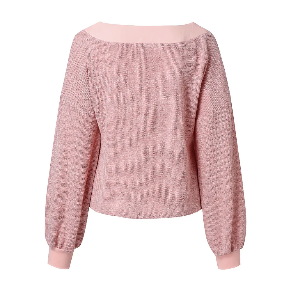 Amolapha Woman Lantern Sleeve Knit Blouse V-Neck Long Sleeve Solid Jumpers Sweaters for Women 1.7 Amolapha Woman Lantern Sleeve Knit Blouse V-Neck Long Sleeve Solid Jumpers Sweaters for Women 1.7