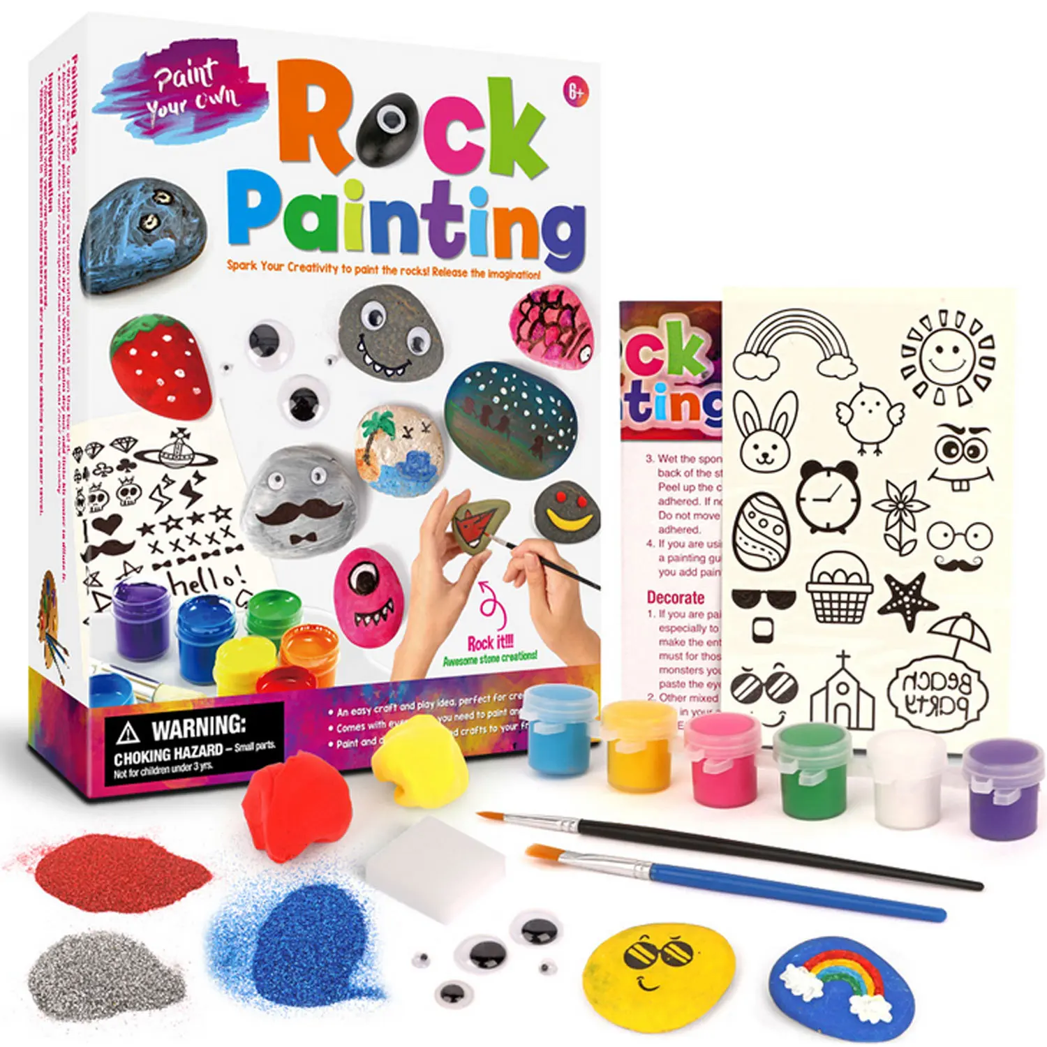 Kit de pintura de roca para niños, suministros de dibujo para pintar con arte de piedra completa, regalo de cumpleaños, Navidad, Año Nuevo