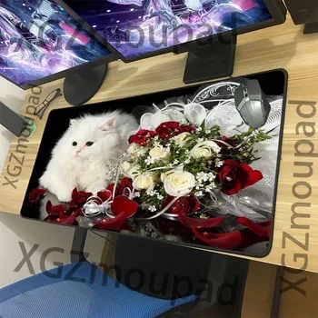 

XGZ Customized Large Gaming Mouse Pad Black Lock Edge Animal Persian Cat Rose HD Computer Keyboard Desk Mat Rubber Non-slip Xxl