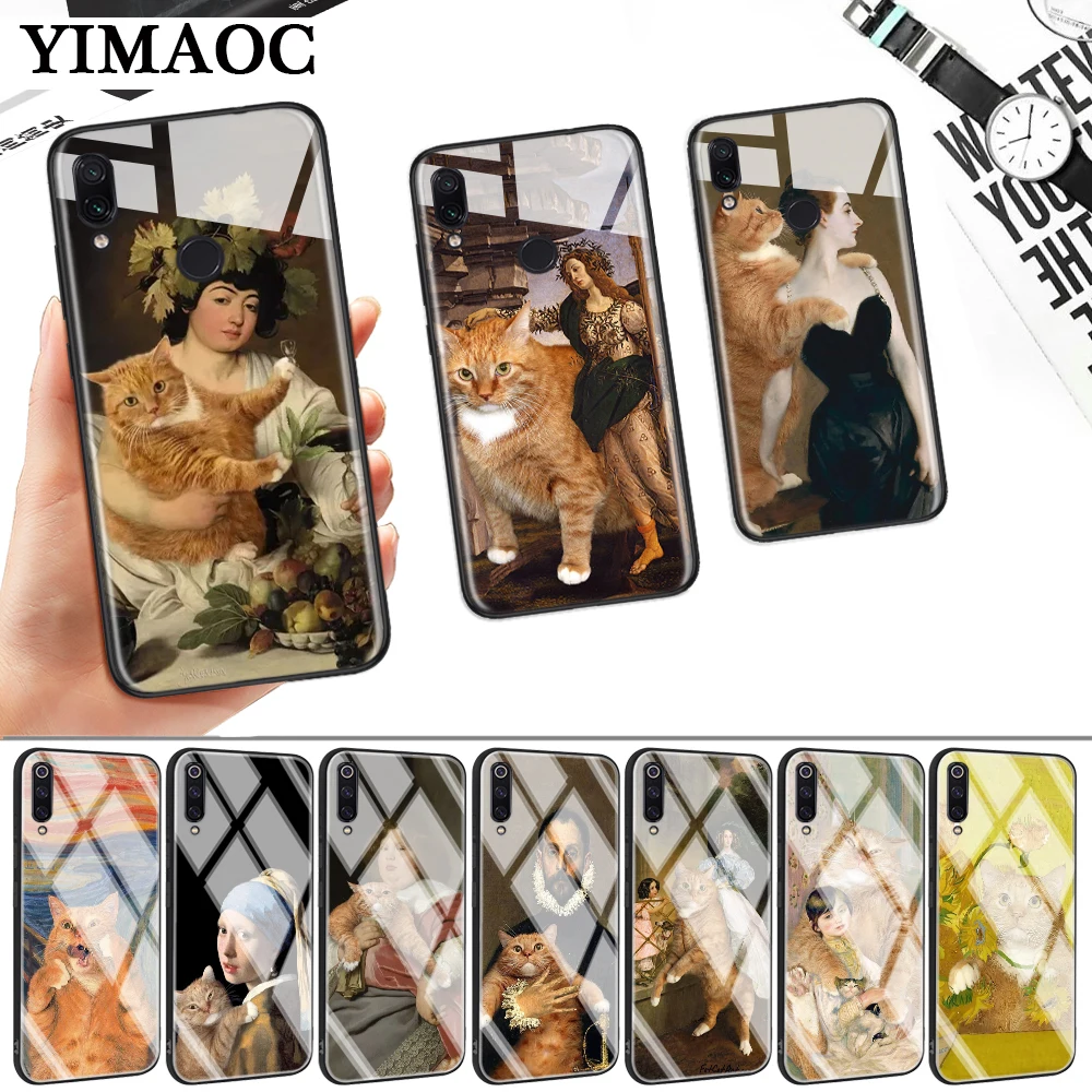Famous painting Orange cat Glass Case for Xiaomi 8 Lite 9 A1 A2 5X 6X F1 Redmi 4X 6A Note 5 6 7 Pro |