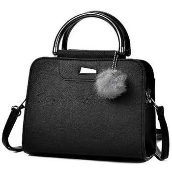 

Hair Ball Ornament Handbag Fashion Solid Color Shoulder Bag Black