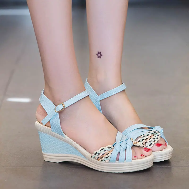 

Speeding 2016 Spring And Summer New Style Korean-style WOMEN'S Sandals High Heel Mixed Colors WOMEN'S Wedge Heels Peep-Toe Sanda