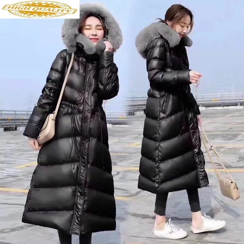 

2020 Women's Down Jacket Long Winter Coat Women Big Fur Collar Hooded Korean Warm Puffer Jacket Chamarras De Mujer WT0029 KJ2599