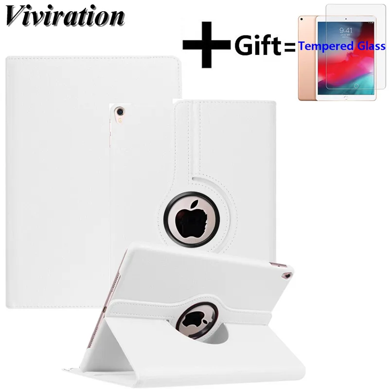 

Tempered Glass+Leather Shell 360 Rotating Smart Case Business Flexible Cover For iPad Air 3 10.5 2019/iPad Pro 10.5 Case Cover