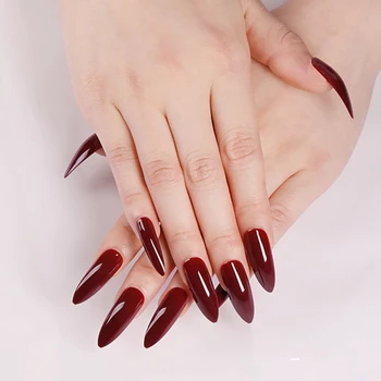 

24pcs/set European Stiletto False Nails Long Design Black Purple Red Full Nail Tips Artificial Nail Decal Press On Nails