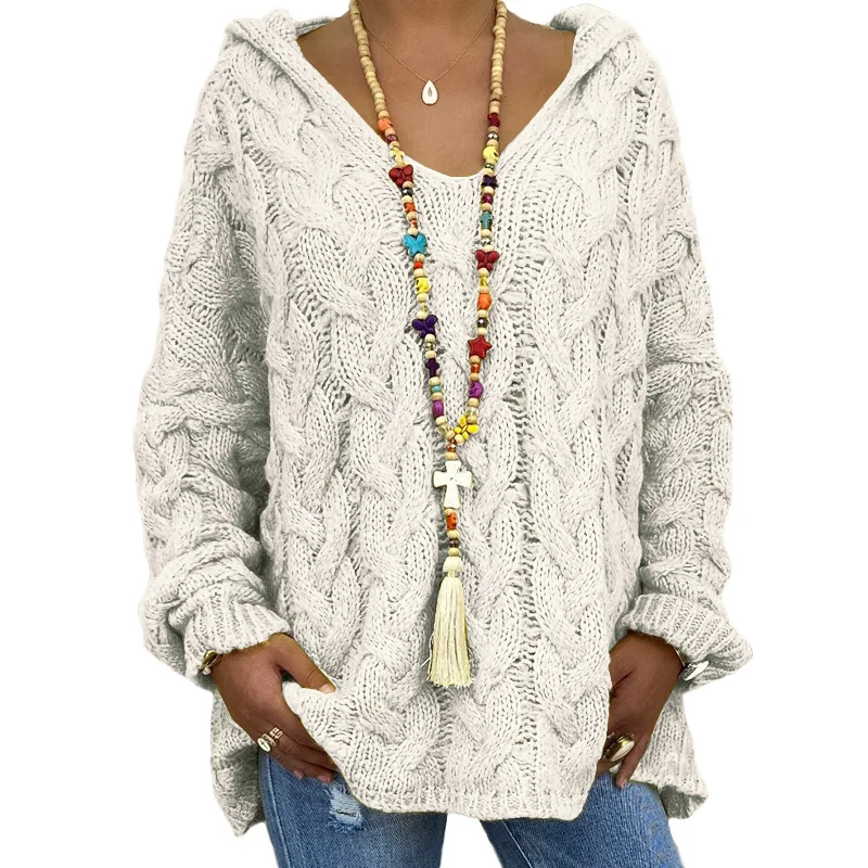 Abrigo de Jersey de manga larga con capucha torcida para mujer, Jersey holgado de 16 colores, para Otoño e Invierno