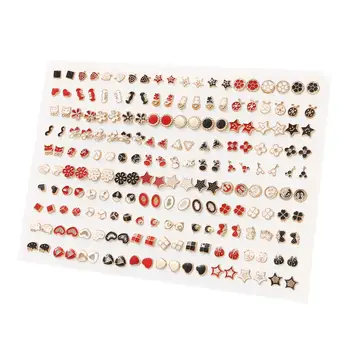

100Pairs/Set Fashion Black Red Enamel Cute Mini Heart Star Plastic Stud Earings Sets For Women Girls Ears Piercing Jewelry