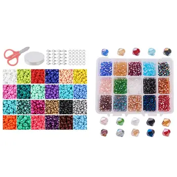 

6000Pcs+ Pony Beads, 4mm Beads Set with Double Cone Crystal Glass Beads Used for Necklace Jewelry Production