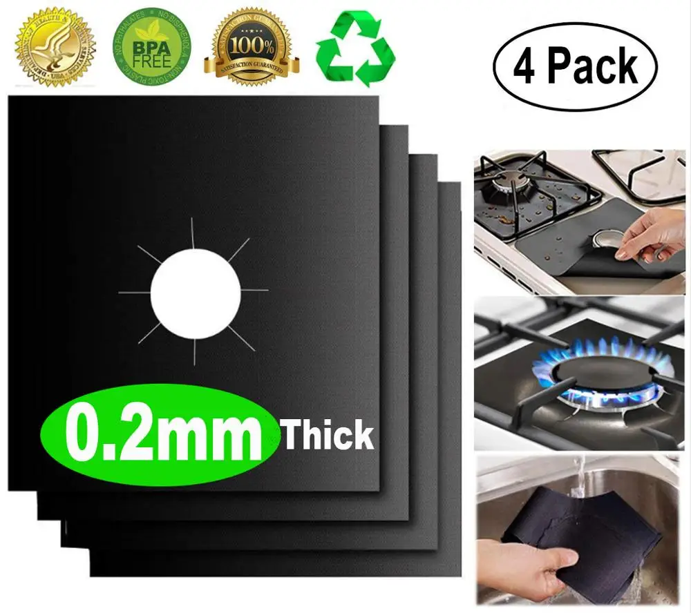 4 Pack Kitchen Gas Stove Top Burner Covers Reusable Gas Range Protectors Non Stick Toaster Oven Liner Cleaning Pad CoverMat