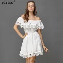 YGYEEG Новое Женское летнее сексуальное пляжное повседневное свободное платье с вырезом лодочкой элегантное винтажное милое Кружевное белое черное мини платье Vestidos