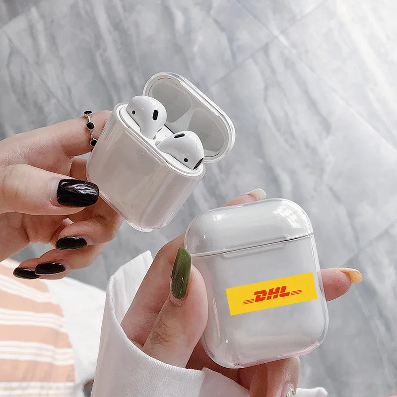 Модный Забавный DHL с рисунком штрих-кода для Airpods чехол милый прозрачный Bluetooth защитный чехол для наушников для Air pods 2 мягкий чехол