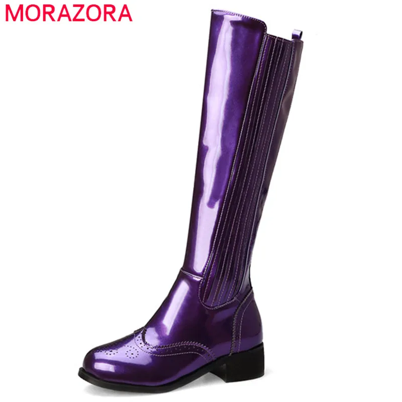 Женские сапоги до колена MORAZORA черные повседневные с круглым носком на квадратном