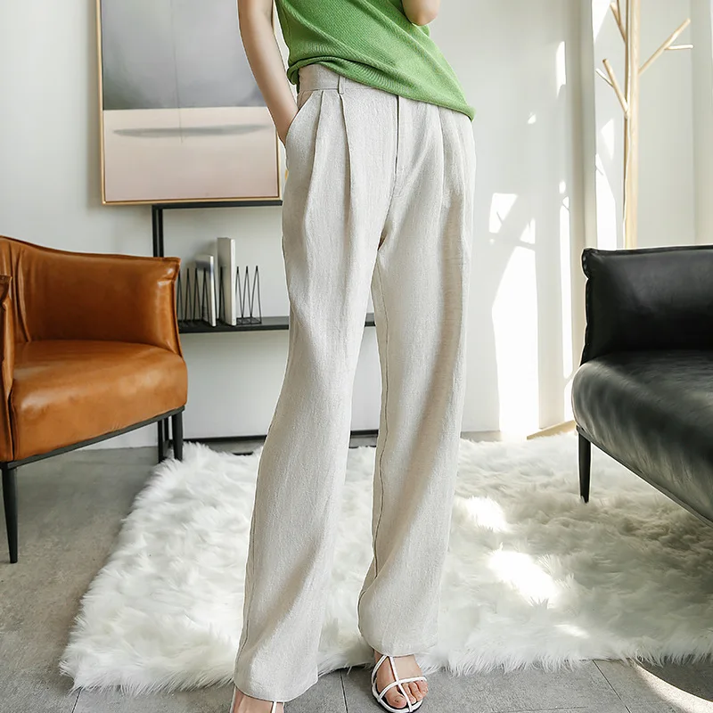 

Spring And Autumn Women's Trousers Casual Fashion High-Count Pure Linen Waist Loose-Fitting Mopping Pants Slim 2020