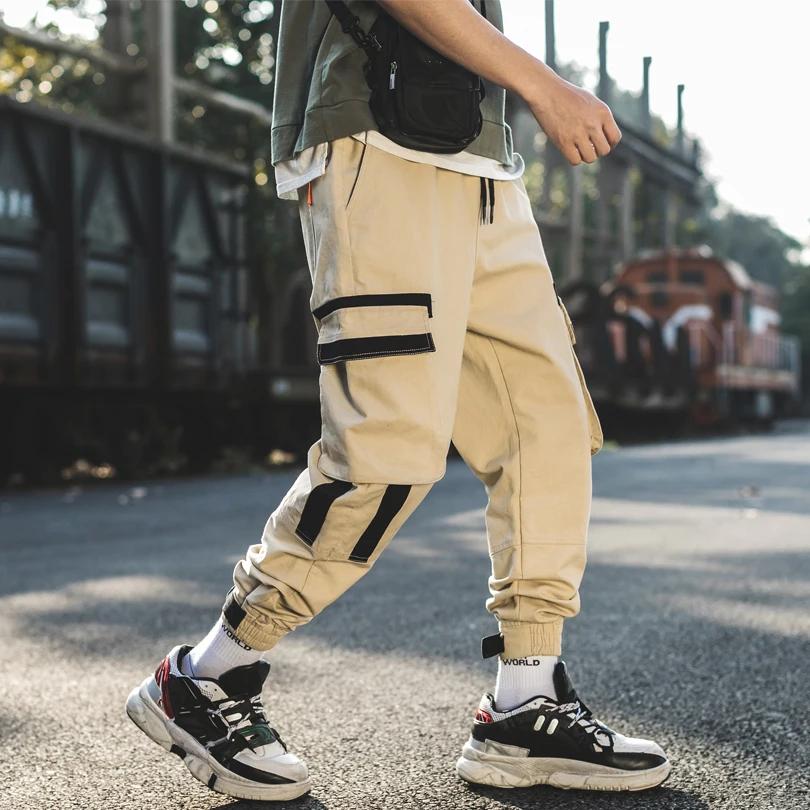 Men's Cotton Trousers Hip Hop jogging Autumn Winter Casual Pants Contrast color Big-pocket High quality Fashion Cargo Pants A915