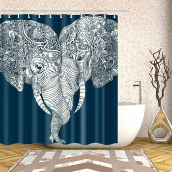 

Elephant Couple Themed Love Art Bath Curtains 12 Hooks