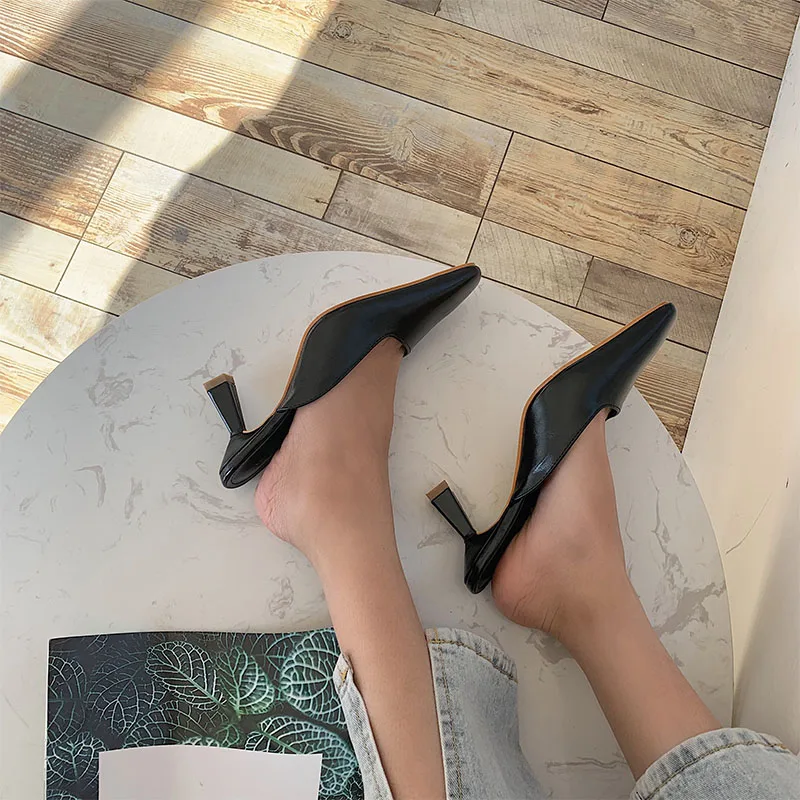 

2020 Summer Women Slippers High Heels Slides Female Square Toe Sandals Mules Vacation Flip Flops Slip On mujer Green Shoes