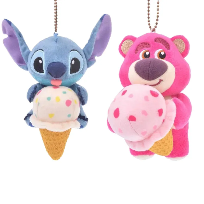 Disney 10CM Lotso Bear Stitch Ice Cream Anime Cartoon Stuffed Doll Plush  Keychain Pendant Ornament Kids Toy Birthday Gifts