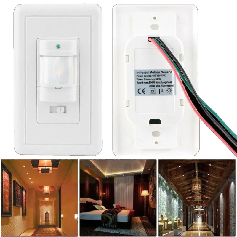New 110V~220V ON OFF AUTO Wall Mount Motion Sensor Switch Automatic PIR Infrared Sensor Light Switch with 9m Max afbeelding