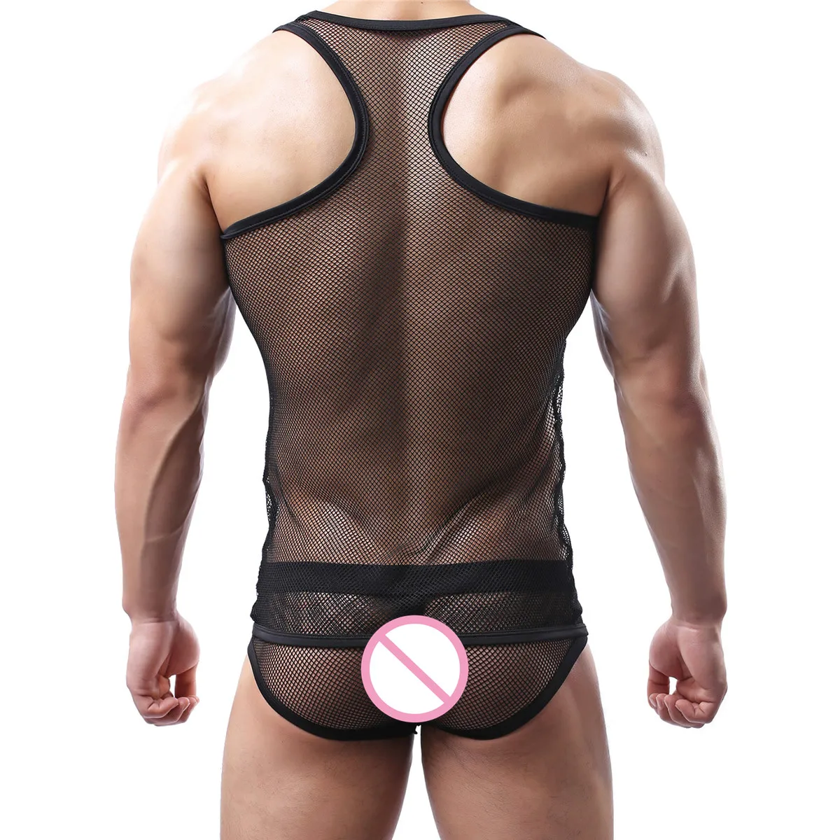 Sexy Men Clothes Tops With Sleeveless See Through Undershirts Mesh Tank Tops Vest Boxer Briefs Shorts Men Vest Underwear