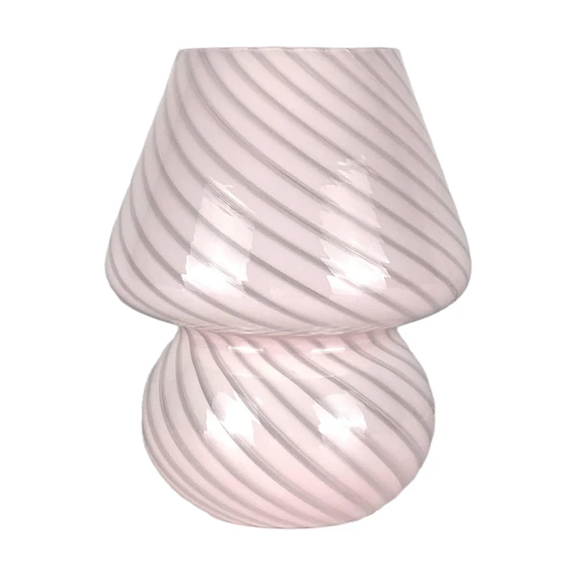 Glass LED Desk Lamp For Bedroom Bedside Korean Modern ​Striped Mushroom Table Lamp Decor Cute Glass Translucent Bedside Lamp Pink Stripe
