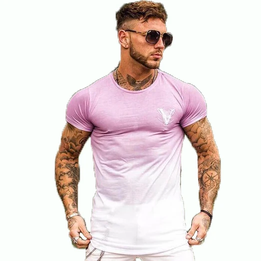 

Gradient color 3D Printed Quick Dry Compression Men's T-Shirts Running Shirt Fitness Tight Tennis Soccer Jersey Gym Sportswear