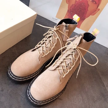 

2019 News Boots Patchwork Shoes Woman Lace Up Zapatos De Mujer Ankle Botas Mujer Chic Ladies Shoes Platform Martin Boots Woman
