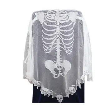 

White Scarf Lace Skeleton Poncho Skull Spider Web Halloween Party Costume Decor Skeleton Poncho