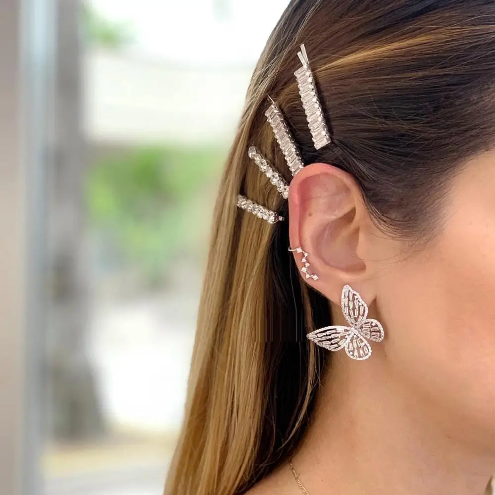 Luxury Stunning Women Jewelry Gold Filled Square Pink Rainbow Cz Paved