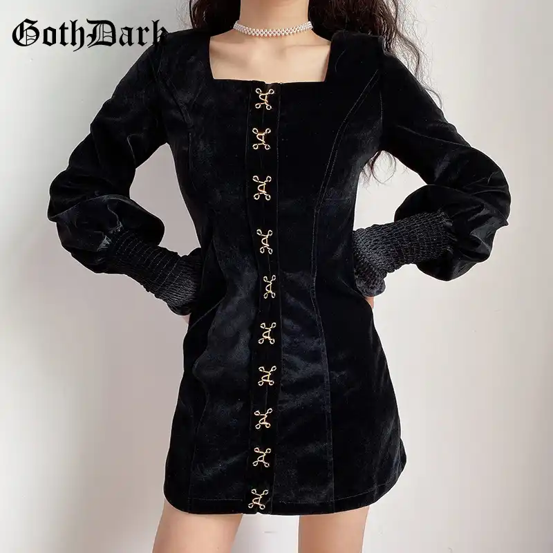 Goth Dark Vintage Emo Gothic Bodycon Women Dresses Ruffle