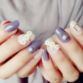 

24pcs/box full cover oval head fake nails with designs and glue women Manicure acrylic artificial Fingernails tips press on