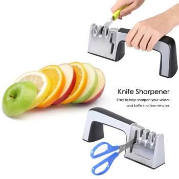 

New Knife Sharpener 4 in 1 Diamond Coated & Fine Ceramic Rod Knife Shears and Scissors Sharpening System Stainless Steel Blades