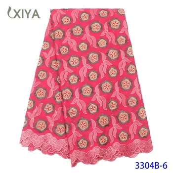 

Pink African Lace Fabric Embroidered Swiss Voile Lace in Switzerland Nigerian 100% Cotton Laces Fabrics with Stones APW3304B
