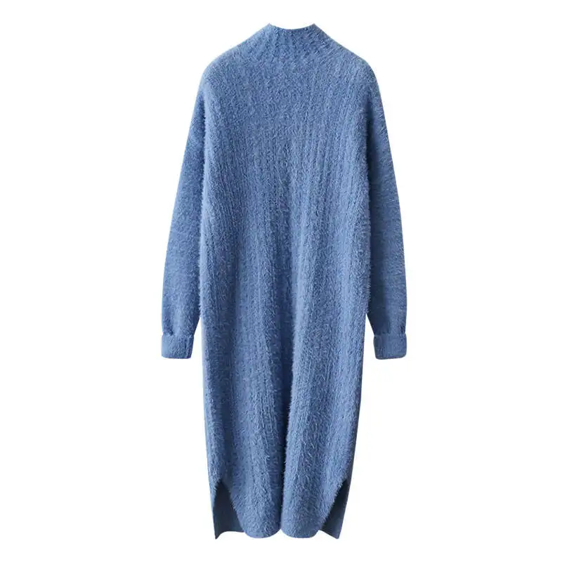Длинный свитер женский мягкий пуловер из мохера свитер с воротником-стойкой платье Pull Femme женская зимняя одежда теплые свитера джемпер C5717