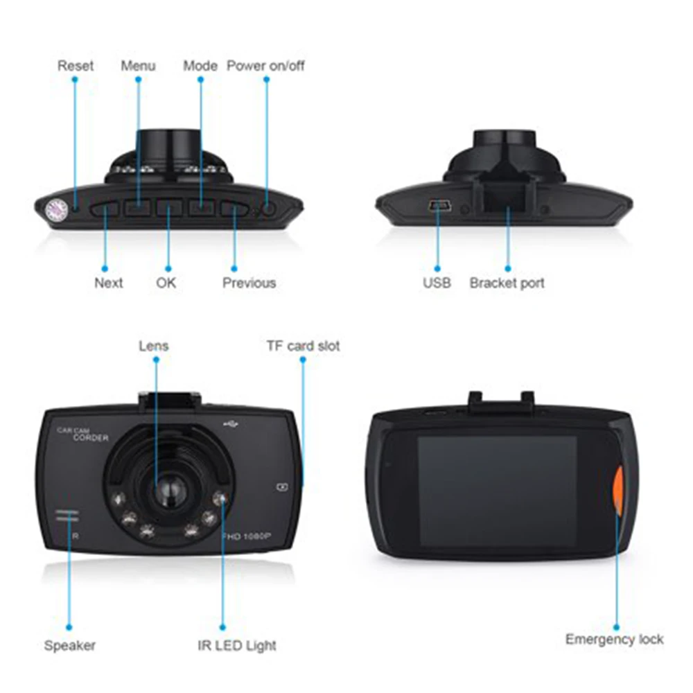Мини видеорегистратор автомобильный 2 4 дюйма G30 Full HD 1080P 120