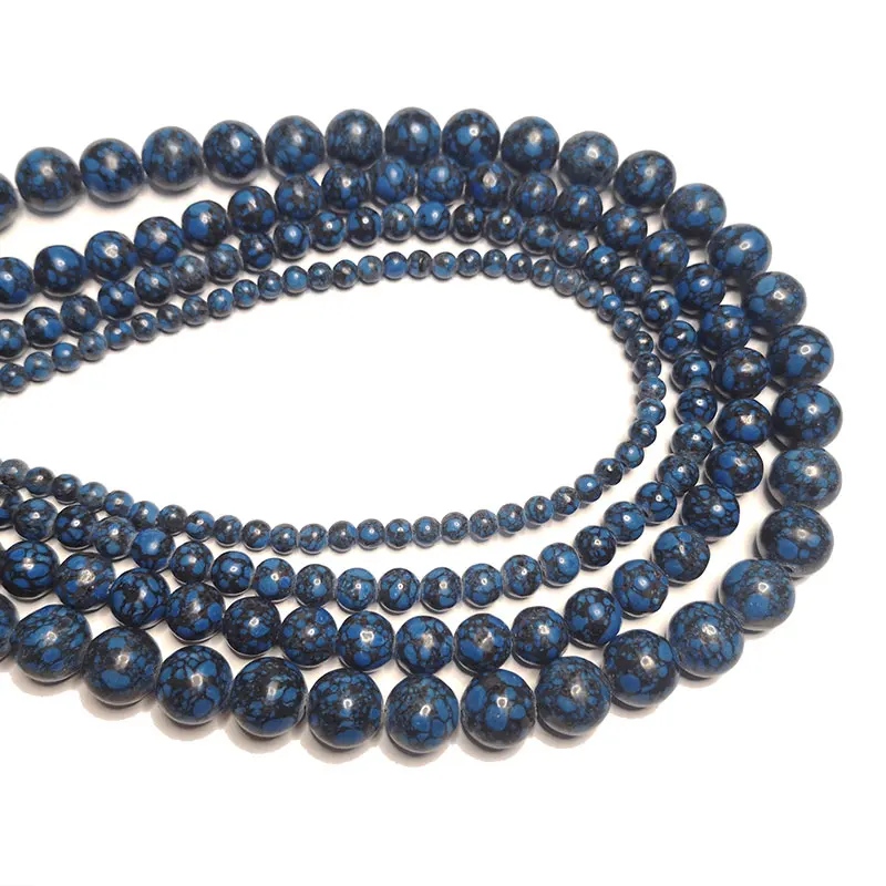 Natural Stone Black Gragon Grain Dark Blue Turquoises Round Stone Beads