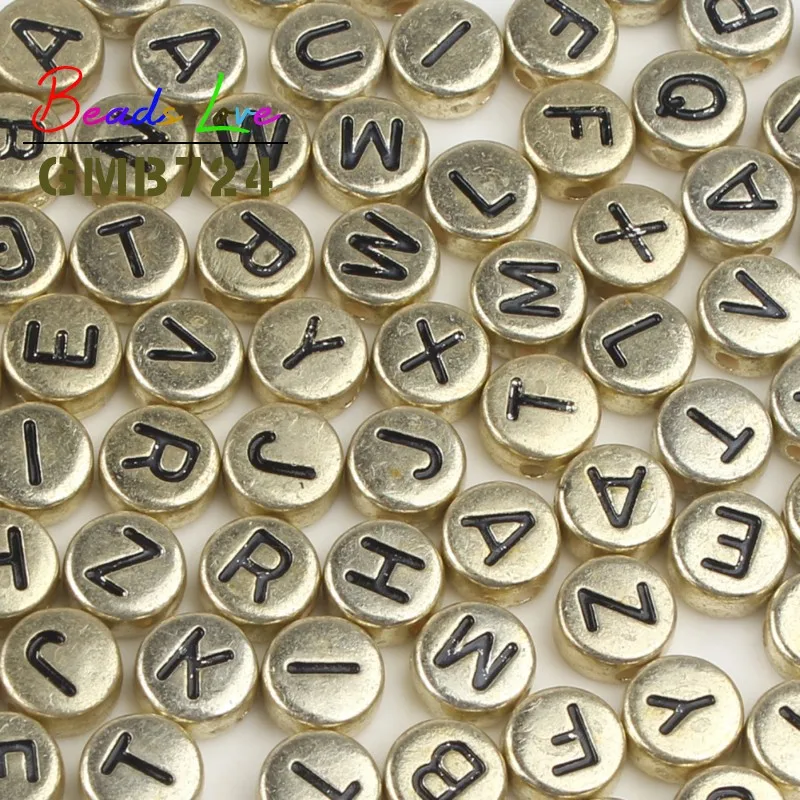 200 Stücke DIY Acryl Einzel Alphabet Letter Münze Rund Flach Spacer Perlen D7X3